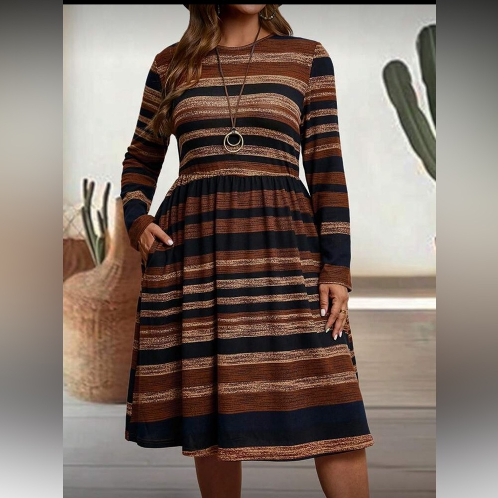 Striped Brown and Black Women's Dress